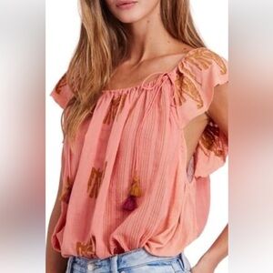 Free People Pink and Gold Blouse